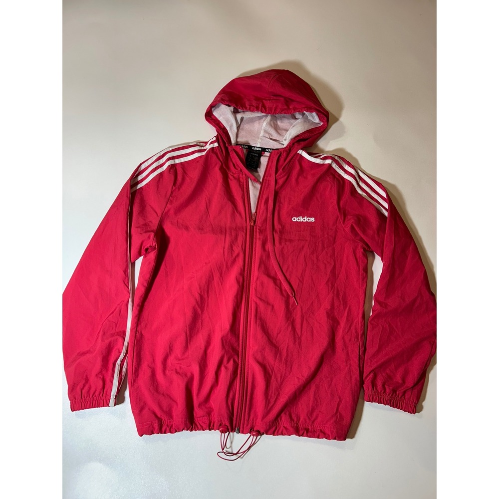 Adidas Windbreaker Jacket Womens L Red Excellent Aeroready 3-Stripe Full Zip